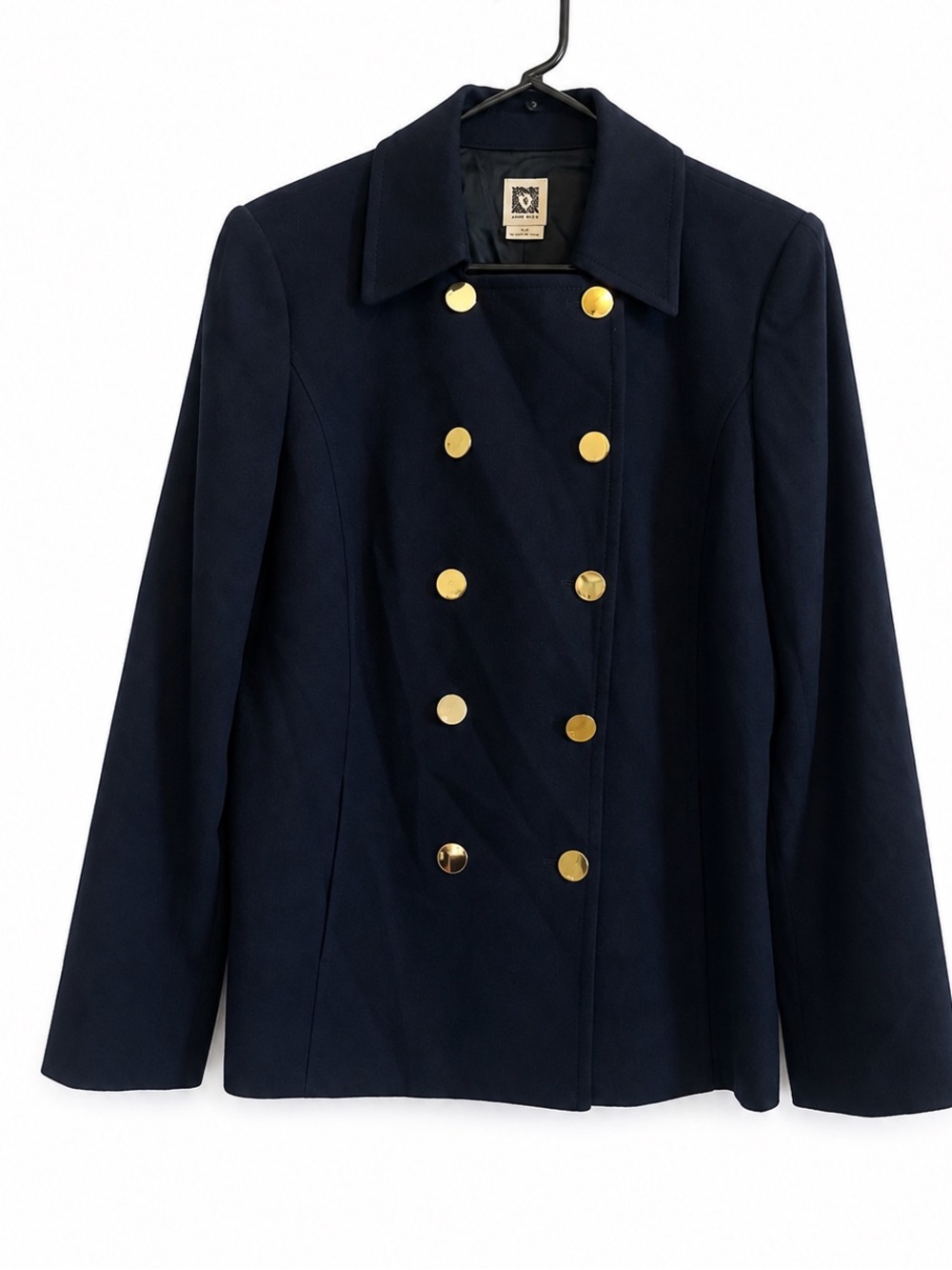 Navy Double-Breasted Women's Coat with Gold Buttons